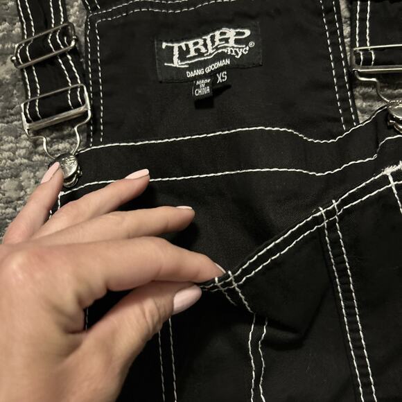 Tripp NYC Daang Goodman Black Spike Studded XS Overalls Shortalls Goth Emo - Picture 4 of 7